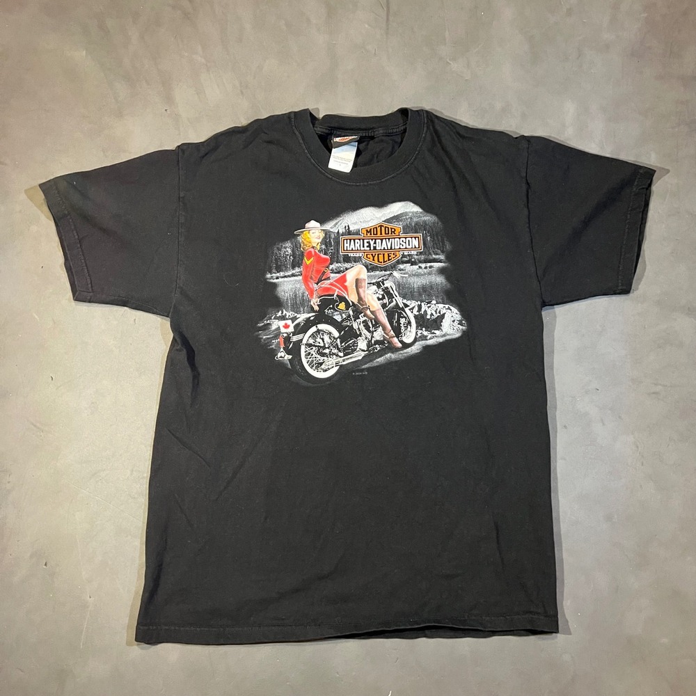 Harley-Davidson Motorcycles Edmonton 2009 Pin-up Girl T-Shirt Mens Large Black